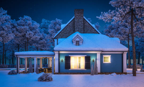 istock 3d rendering of modern classic house in colonial style in winter night 1283524727