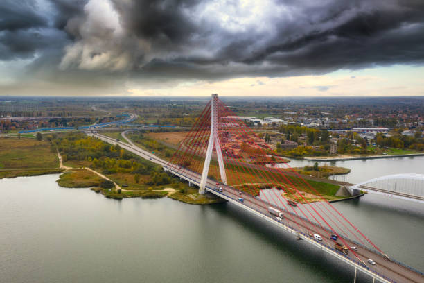 istock Cable-stayed bridge on the Vistula river in Gdansk 1283524794