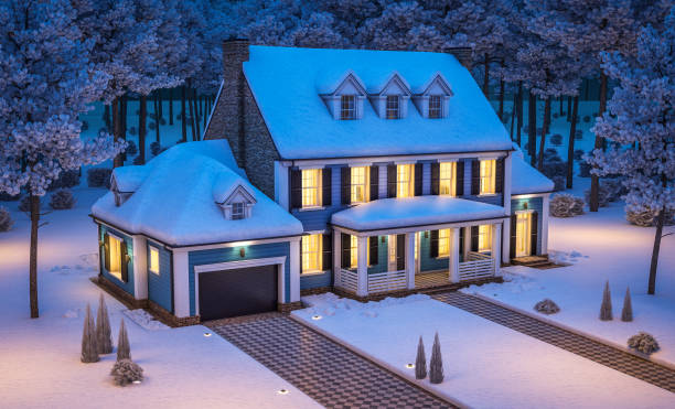 istock 3d rendering of modern classic house in colonial style in winter night 1283524809