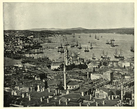 Vintage photograph of Constantinople and the Bosphorus, Turkey,19th Century