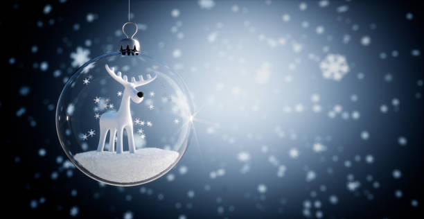 white reindeer inside glass christmas ball - reindeer christmas decoration gold photography imagens e fotografias de stock