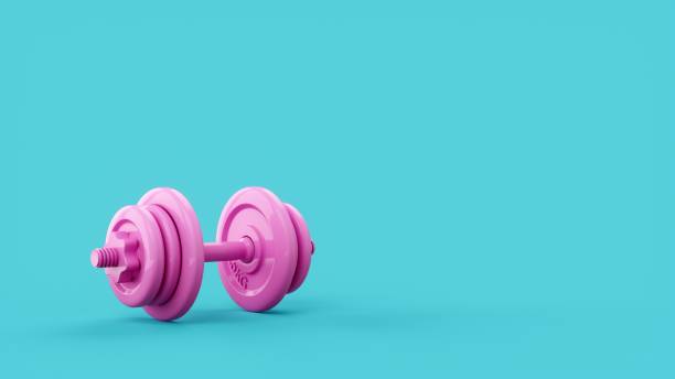 istock 3D rendering Pink Dumbbells for sports isolated on Blue 1283525249