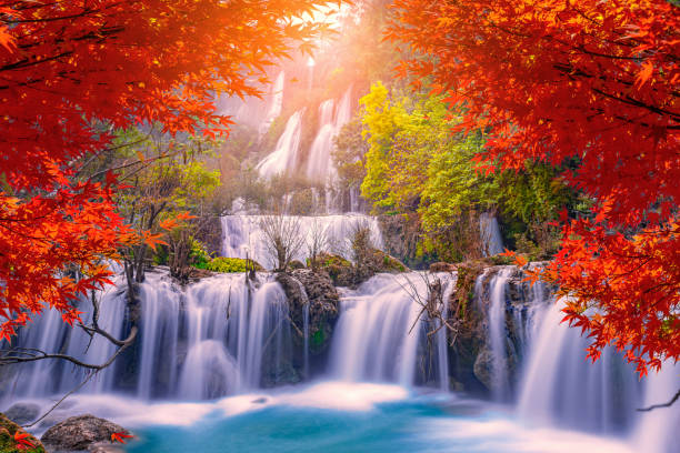 istock Beautiful waterfall in autumn,teelorsu waterfall in Thailand. 1283526370
