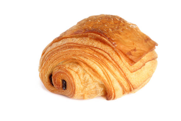 French croissant with chocolate - Close-up chocolate bun