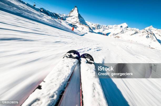 Skiing At Speed Stock Photo - Download Image Now - Skiing, Ski, Point of View