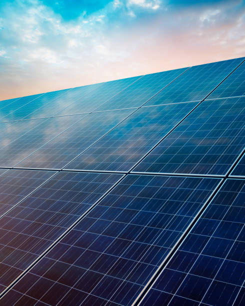 istock Photovoltaic system at sunrise 1283528122