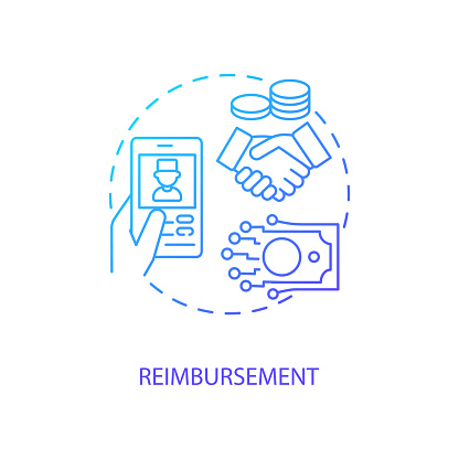 Reimbursement concept icon. Telemedicine challenges. Future healthcare payment options. Remote medical center help idea thin line illustration. Vector isolated outline RGB color drawing