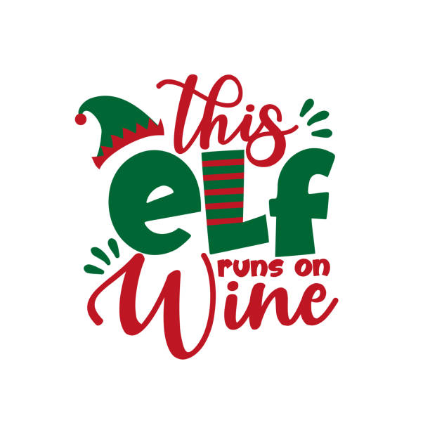 This ELF runs on wine - funny greeting for Chrsitmas. This ELF runs on wine - funny greeting for Chrsitmas. Good for T shirt print, greeting card, poster, label, and other gifts design. santa claus elf assistance christmas stock illustrations