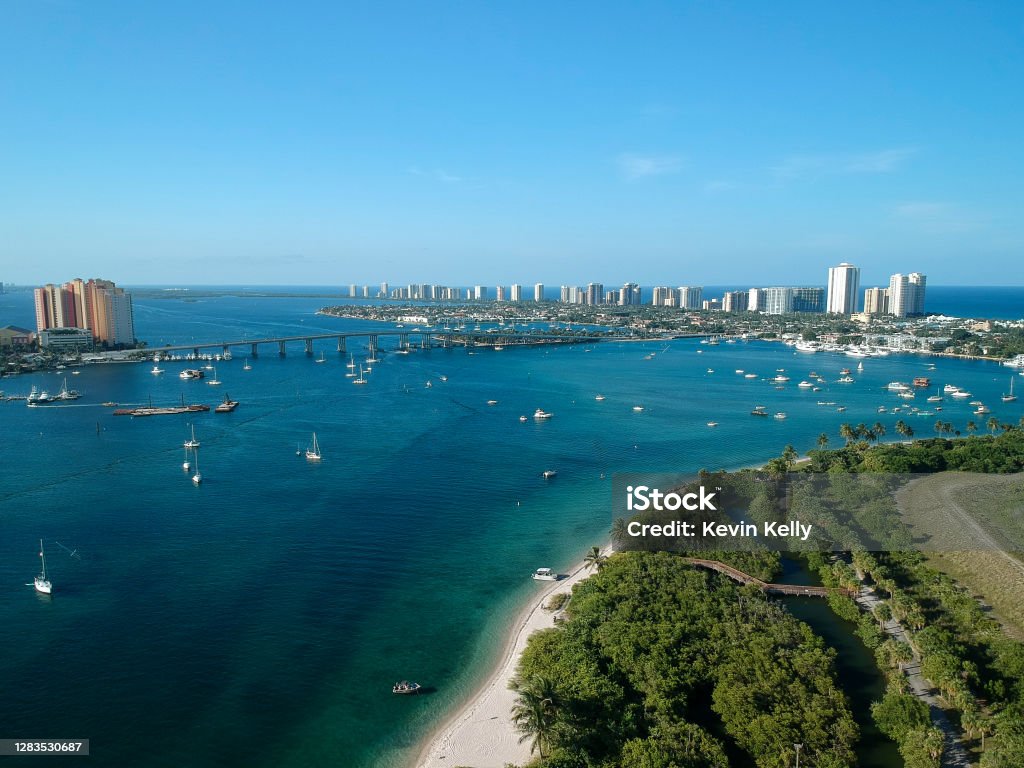 Drone photography on Singer Island in West Palm Beach Drone photography of Singer Island and West Palm Beach with the ocean and intracoastal Beach Stock Photo