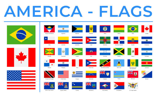 illustrazioni stock, clip art, cartoni animati e icone di tendenza di bandiere del mondo - america - nord, centro e sud - icone piatte rettangolo vettoriale - flag of belize