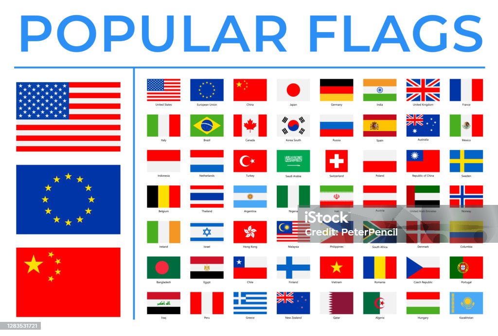Мировые флаги - Векторный прямоугольник Плоские иконки - Самые популярные - Векторная графика Флаг роялти-фри