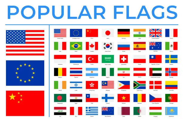 Vector illustration of World Flags - Vector Rectangle Flat Icons - Most Popular