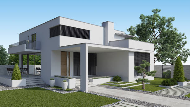 istock Luxurious beautiful modern villa with front yard garden 1283531857