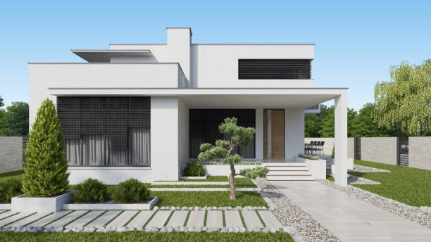 istock Luxurious beautiful modern villa with front yard garden 1283531862