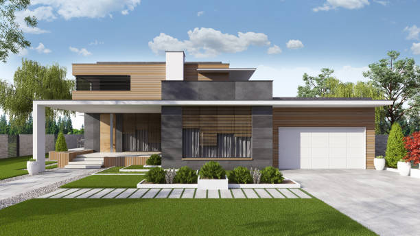 Luxurious beautiful modern villa with front yard garden