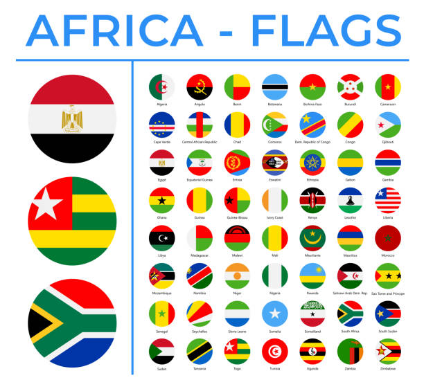 ilustrações, clipart, desenhos animados e ícones de bandeiras mundiais - áfrica - vetor round circle ícones planos - flag national flag africa african culture