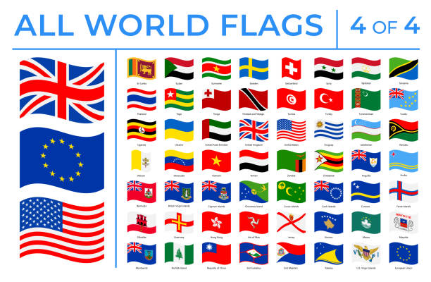 세계 플래그 - 벡터 웨이브 사각형 플랫 아이콘 - 4부 - thailand thai flag flag push button stock illustrations