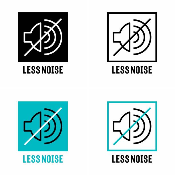 информационный знак "меньше шума" - noise reduction stock illustrations