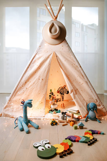 istock Magical kids' indoor tent lit with bright lights 1283536544