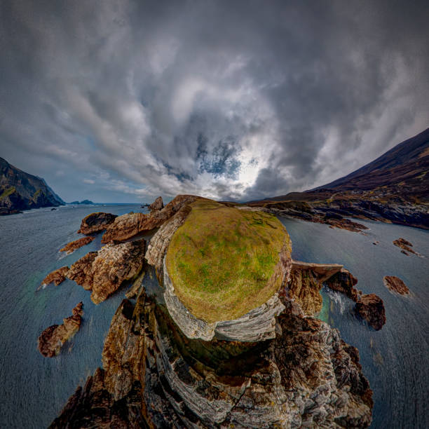 Port, Co. Donegal, Ireland. Cloudy and winds day in a irish spring. Circular Fisheye.