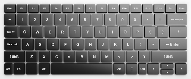 Simple computer keyboard full frame. Dark keys in a white case