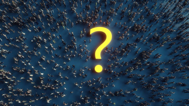 istock 3d render. Crowd of colors and question sign 1283541464
