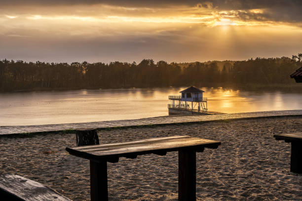 Romantic sunset at Bernsteinsee in Lower Saxony in Germany