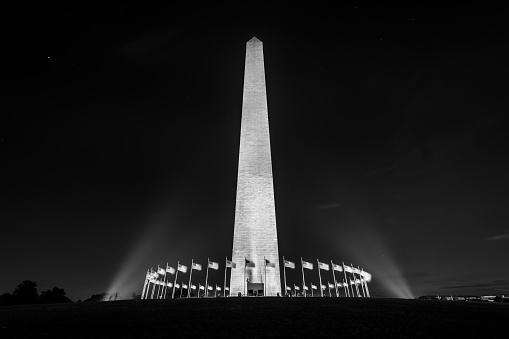 The Washington Monument at night, in Washington, DC.