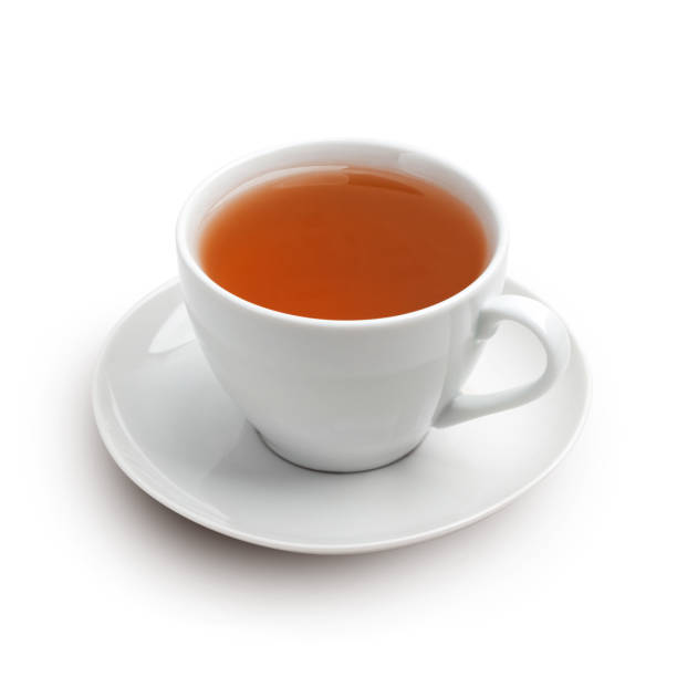 istock White cup of tea with saucer isolated on a white with shadow. 1283545347