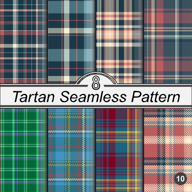 Set seamless abstract colored background with intersecting stripes. Classical checkered tartan pattern. Set seamless abstract colored background with intersecting stripes. Scottish cage. Print for flyers, shirts and textiles. Vector graphics. tsp stock illustrations