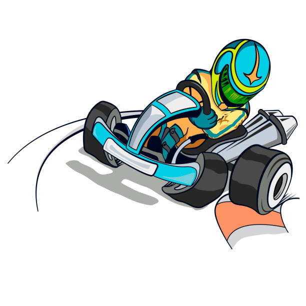 ilustraciones, imágenes clip art, dibujos animados e iconos de stock de carrera de karting de velocidad. ilustración vectorial de dibujos animados - sport go cart go carting sports race