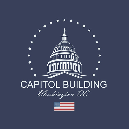 United States Capitol building icon in Washington DC isolated on white backgrpound