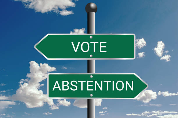 Concept for election, voting or abstaining. Double green road signs with vote or abstention