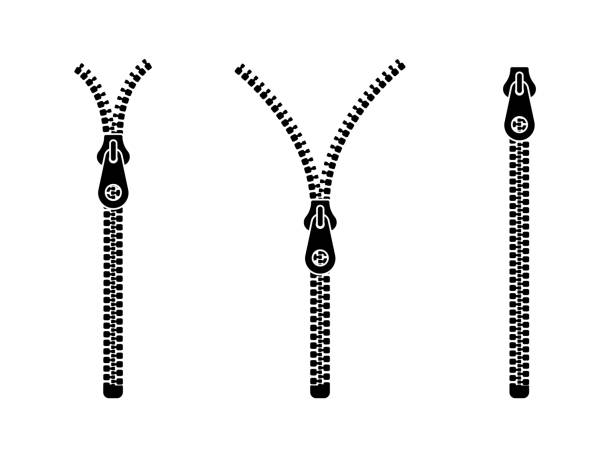 지퍼 세트. 닫혀 있고 오픈 지퍼. 패스너가 있는 지퍼. 벡터 아이콘입니다. - 지퍼 stock illustrations