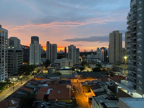 Early morning lights over Brooklyn neighborhood in São Paulo