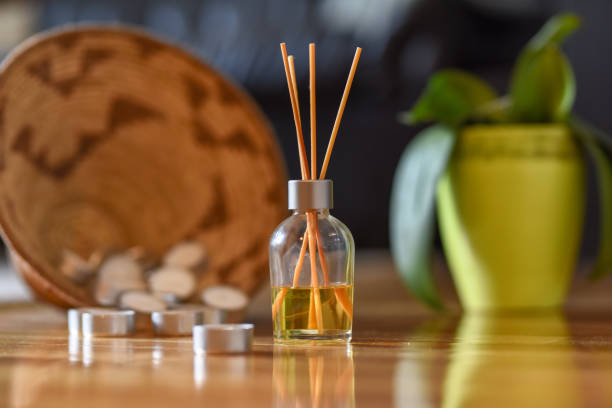 istock Decorative basket with candles in a home environment 1283556587