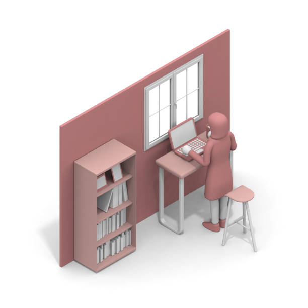 istock Work in remote work. Work in standing work. A woman who works from home. Work on a laptop. 1283558457