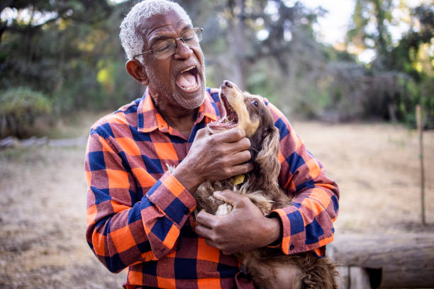 istock Senior Black Man with Long Haired Dachshund 1283560211
