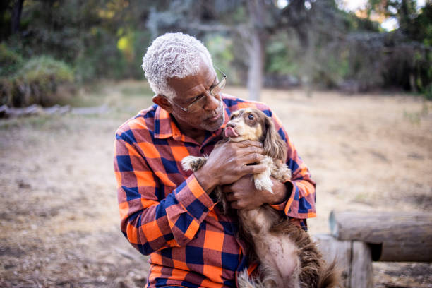 istock Senior Black Man with Long Haired Dachshund 1283561372