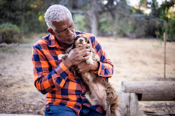 istock Senior Black Man with Long Haired Dachshund 1283561533