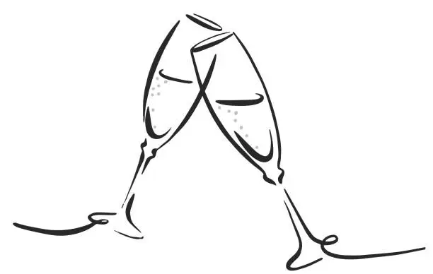 Vector illustration of Champagne cheers sketch hand drawn