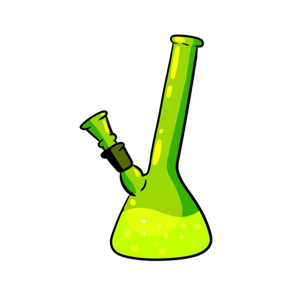 Bong for Smoking tobacco and marijuana. Drug dependence. Glass bottle for cannabis. Cartoon illustration Bong for Smoking tobacco and marijuana. Drug dependence. Glass bottle for cannabis. Cartoon illustration bong stock illustrations