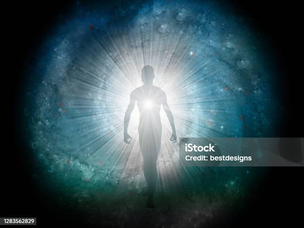 Figure Emerges From The Comos Stock Photo - Download Image Now - Spirituality, Reincarnation, New Life