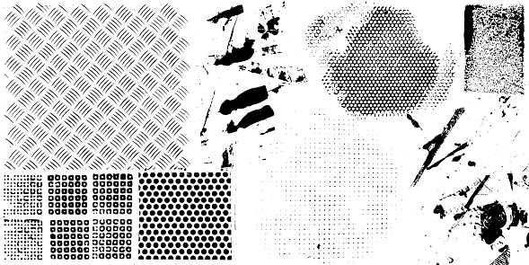 Black grunge paint marks and textured patterns illustration