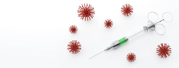 istock Medical syringe with a needle for vaccination. 3D Rendering 1283564193
