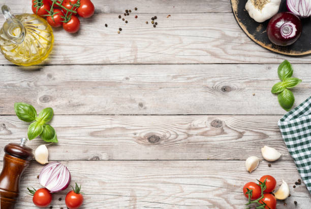 istock Organic cooking concept on gray wooden background 1283564324