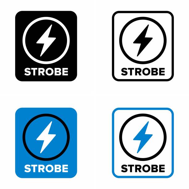 "strobe" lichtblitz stroboscopic gerät informationsschild - strobe light stock-grafiken, -clipart, -cartoons und -symbole