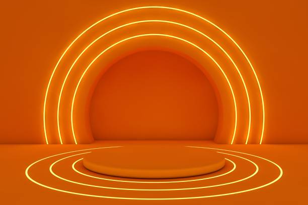 istock 3D Orange stand and neon lights 1283570993