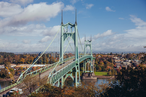 The Saint John's Bridge in Portland Oregon, USA, Pacific Northwest.