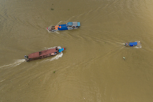 Can Tho fourth-largest city in Vietnam, largest city in the Mekong river Delta in Asia Aerial drone photo view